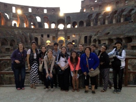 Northeast Community College students and faculty pose in front of the Coliseum in Rome on a recent College-sponsored trip to Italy and Spain. (Courtesy Pam Saalfeld/Northeast Community College)