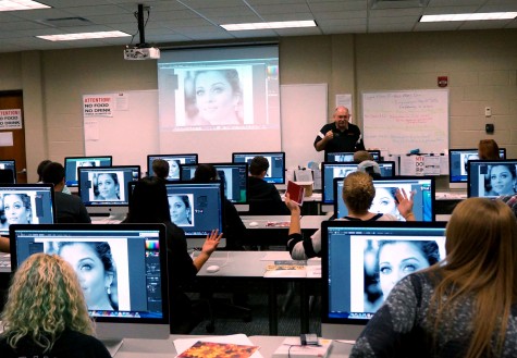 Graphic Design instructor Phil Schimonitz introduces Career Day participants to Adobe Illustrator and careers in Graphic Design and Visual Communications. 