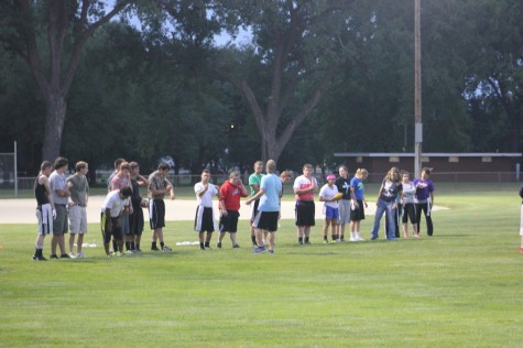 Picking of team during flag football game 