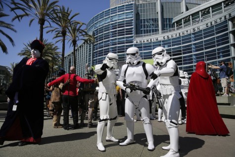 Star Wars characters from the worldwide 501st Legion costume organization at the entrance to the Star Wars Celebration, April 16-19 at the Anaheim Convention Center in Anaheim, Calif., on Thursday, April 16, 2015. 