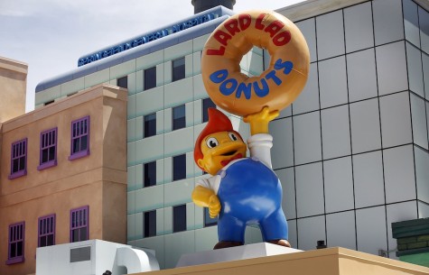 The marquee for Lard Lad Donuts greets visitors at Universal Studios Hollywood. (Al Seib/Los Angeles Times/TNS)