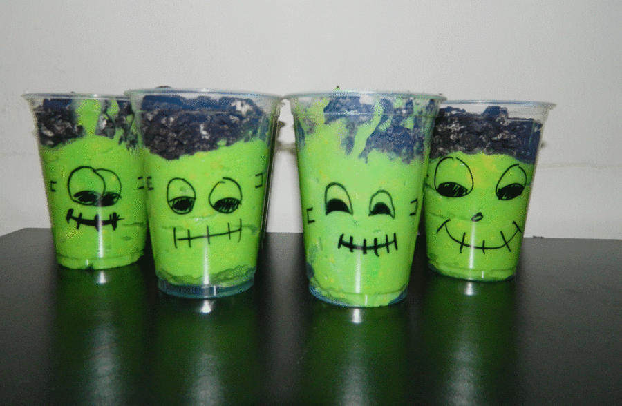 Fun Halloween Treats : Frankenstein Pudding Cups