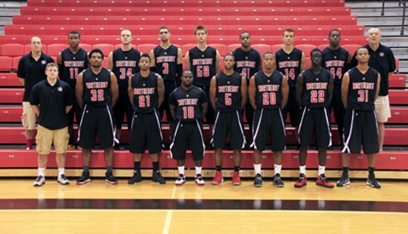 Front row (from left) Zach Towle, assistant coach, Khapri Alston, Jabbar Washington, Junior Denis, Anthony Woods, Dionte Smith, Buay Tuach, and Oral Rahming. Back row (from left) Adam Blaylock, assistant coach, Chima Moneke, Kyle Kilgore, Lyle Hexom, Brendon Normile (no longer on the team), Sheed Fairely, Jesse Brown, Demarcus Cunningham, and Dan Anderson, head coach. (Courtesy Photo)