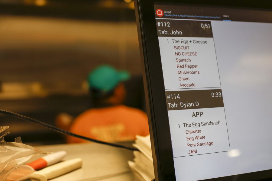 An app order for Dylan Dowd is shown on the screen as he places his order via an app he used at Eastman Egg at Ogilvie Transportation Center on Sept. 12, 2016 in Chicago. Eastmans app technology, called geo fencing, allows a customer to order at any time and their food is prepared only when the customer gets close to the restaurant.  (Jose M. Osorio/Chicago Tribune/TNS)
