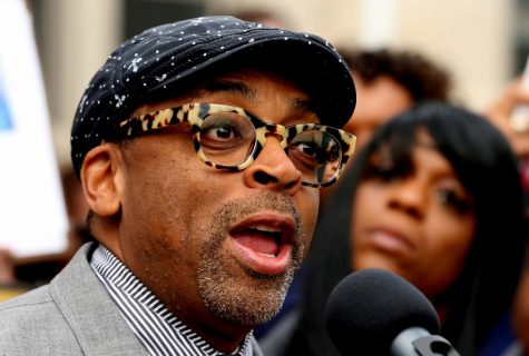 Writer and director Spike Lee holds a press conference outside St. Sabina Church on Chicago's South Side on Thursday, May 14, 2015 regarding his planned controversial movie "Chiraq." (Phil Velasquez/Chicago Tribune/TNS)