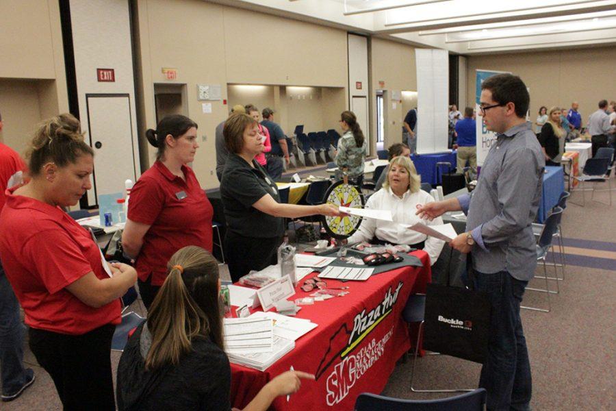 Northeast Community College students talk to employers about jobs.