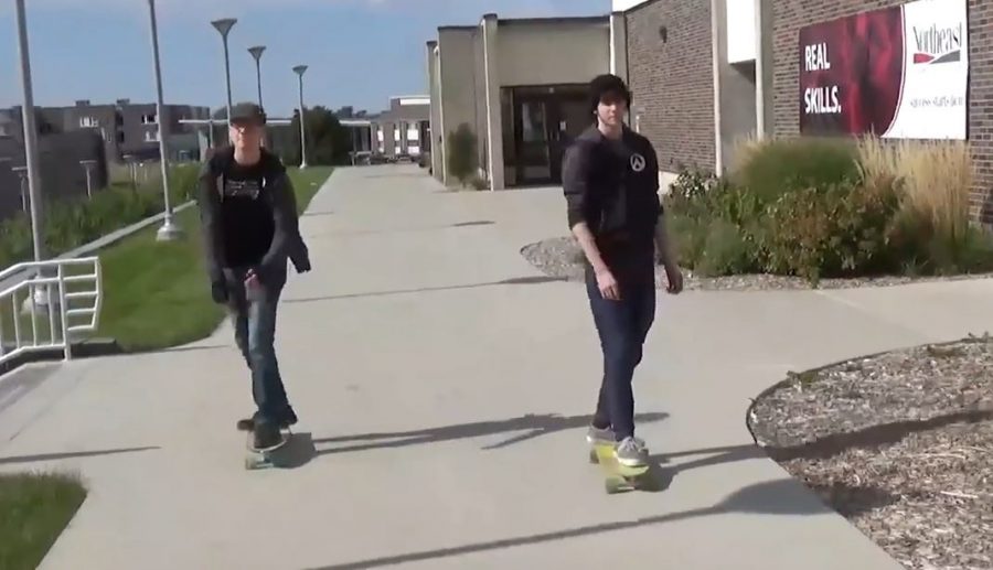 Northeast students long boarding on the Northeast Campus. 