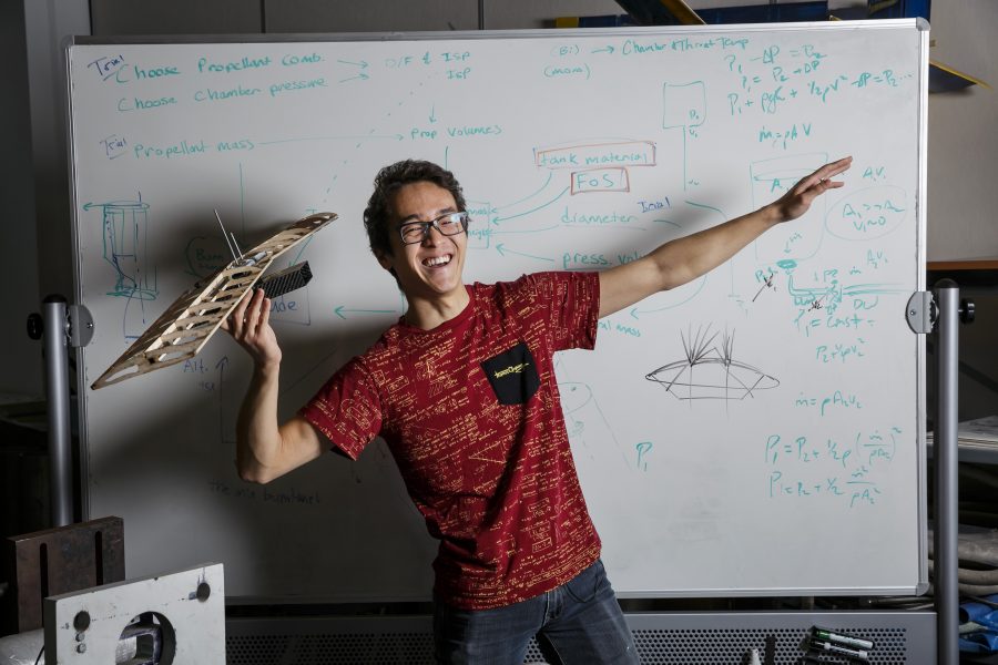 Timothy John, 25, an aerospace engineering senior at UCLA who hopes to go into the defense industry, poses on Jan. 4, 2017 at a Design Build Flys club lab at UCLA in Los Angeles, Calif. (Marcus Yam/Los Angeles Times/TNS)