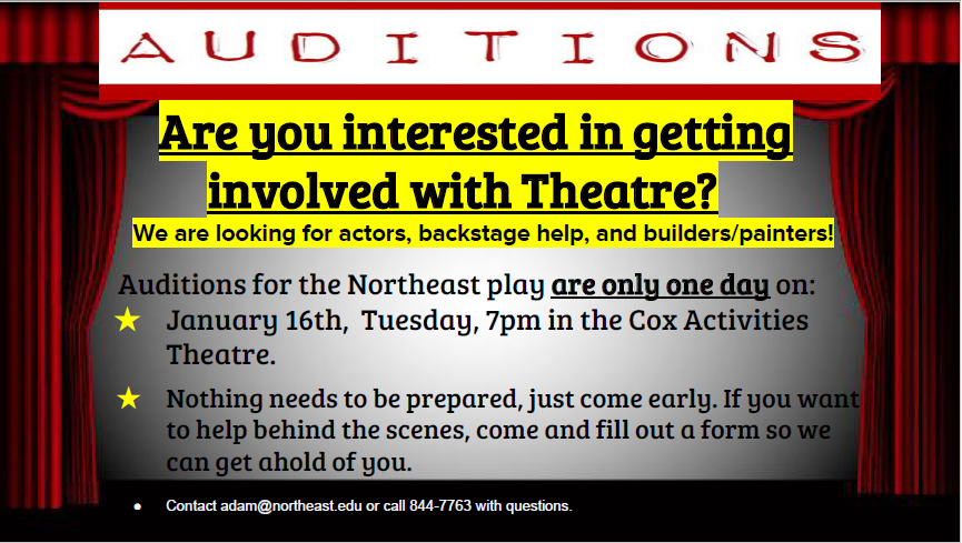 Northeast spring play auditions January 16 at 7 p.m.