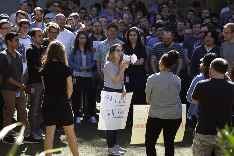 Google employees in Venice joined their counterparts around the world and staged a mass walkout Thursday, Nov. 1, 2018, in protest of sexual misconduct at the company. (Jay L. Clendenin/Los Angeles Times/TNS)